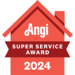 Angi super service award for 2024. red house with banner across the middle of the house.